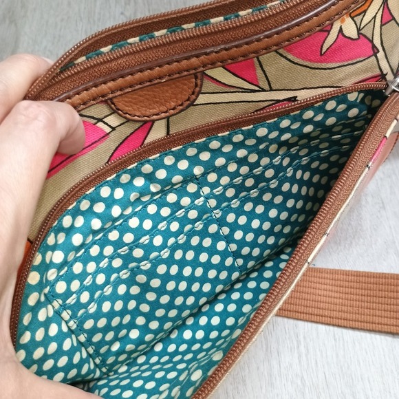 Fossil Orange Blossom Purse Shoulder Bag Floral * Flaws* - Picture 3 of 12